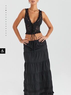 Black Tiered Maxi Skirt with Drawstring Waist